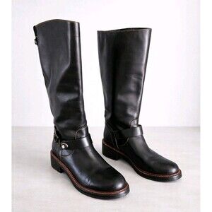 Coach Black Leather Knee High Riding Boots Women US 7.5 Harness Equestrian
